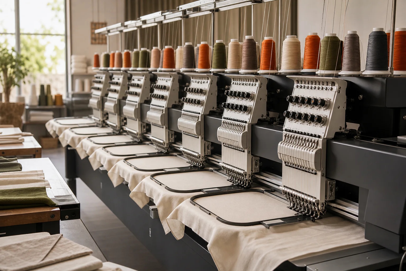 Contemporary workshop with multiple embroidery heads